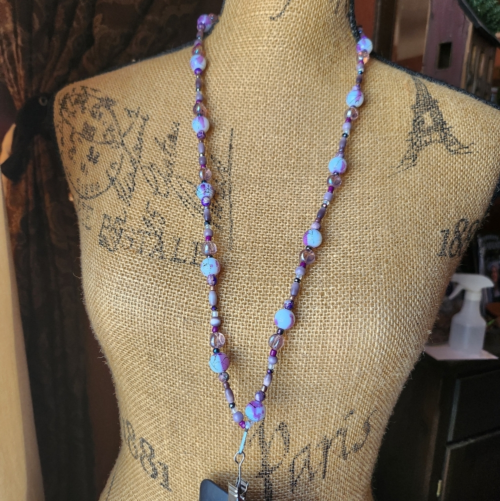 Elegant Purple Beaded Lanyard Necklace